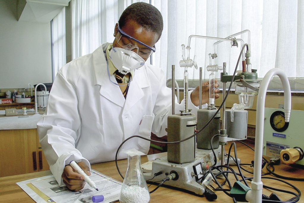 Older black student in a lab setting