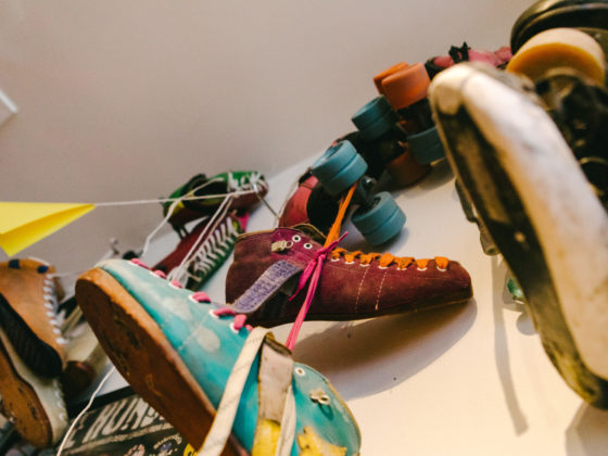 Roller Skates hanging from wall