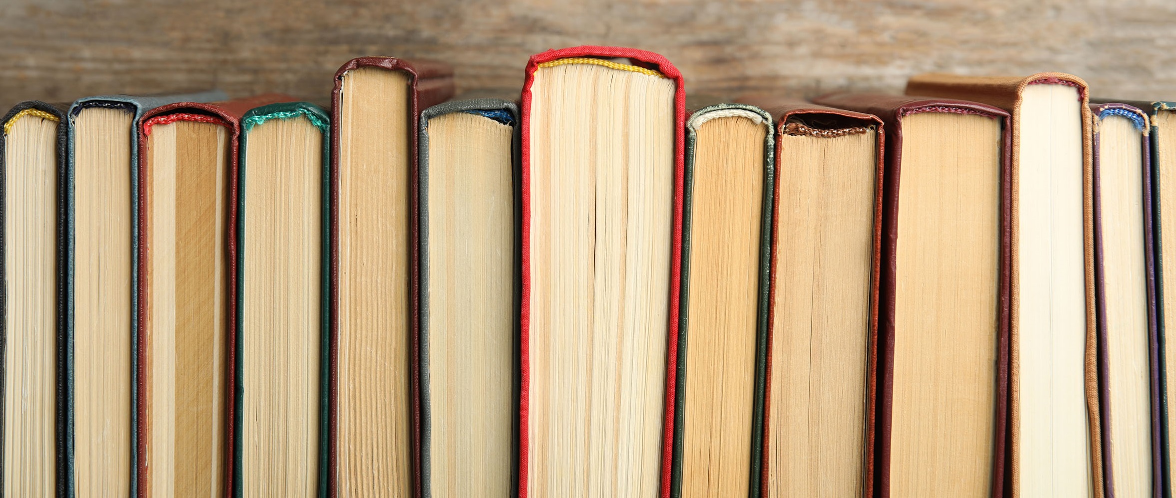 Books lined up in a row