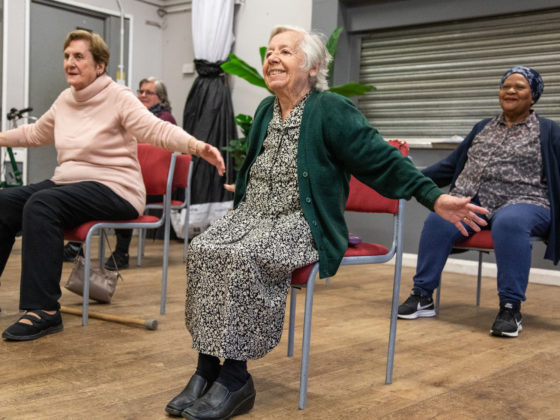 Pensioners exercising together