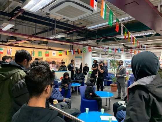 Group of young people talking to the mayor