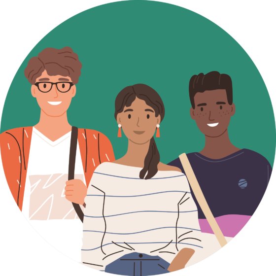 An illustration of three young people