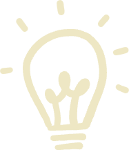 A cartoon drawing of a lightbulb, representing ideas.
